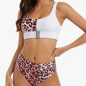 Combor High Waist Leopard Bikini Set in White & Leopard Size S